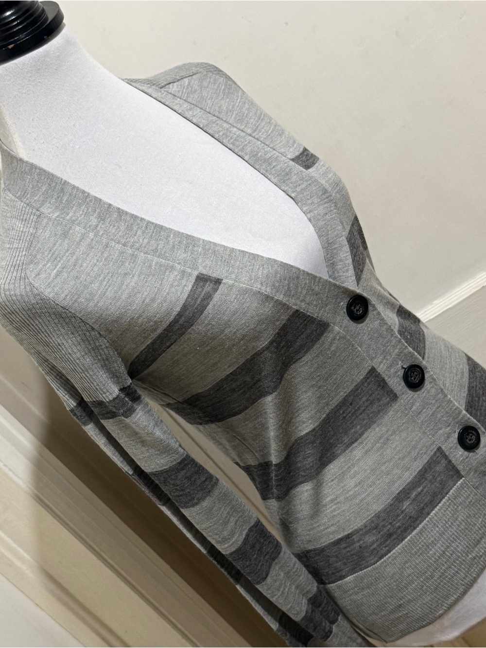 LOFT ultra light Gray Striped V-Neck Button Cardigan